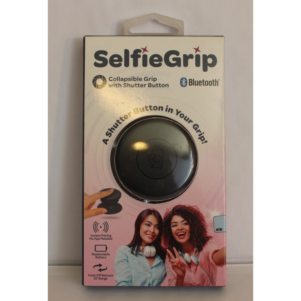 SelfieGrip Black Collapsible Bluetooth Shutter Button Grip Remote for Smartphone